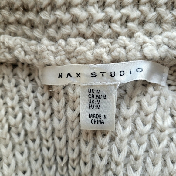 Max Studio Chunky and Comfy Wool Blend Cream Knitted Open-Front Cardigan Size M - Picture 5 of 10